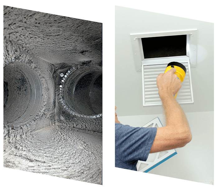 Before and after air duct cleaning